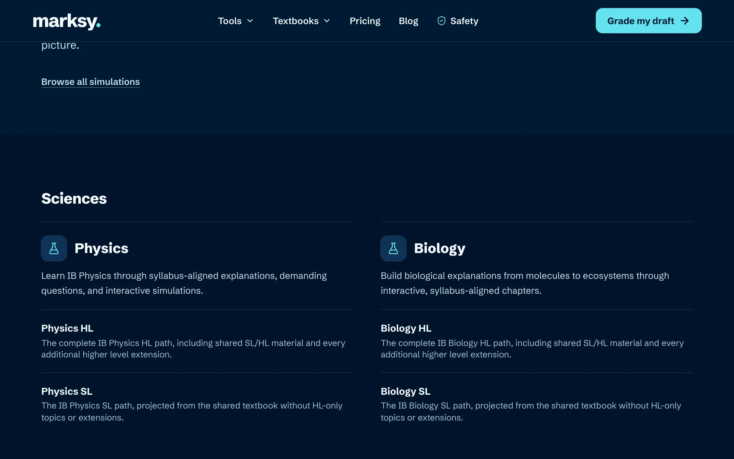 Marksy online textbook hub with available Physics HL textbook