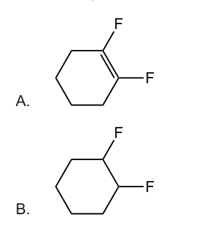 Two chemical structures, one with a double bond and two fluorine atoms, and another with a single bond and two fluorine atoms.