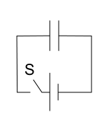 A circuit diagram showing a capacitor connected to a switch S.
