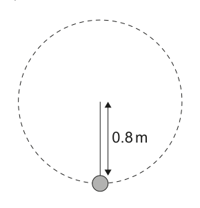 Diagram showing a ball attached to a string of length 0.8m, rotating in a vertical circle.
