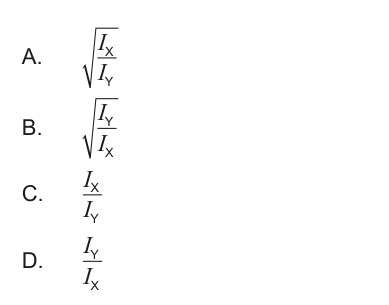 Multiple choice options for question 8, showing mathematical expressions involving square roots and fractions of Ix and Iy.