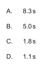 Multiple choice options for question 9, showing numerical values in seconds.