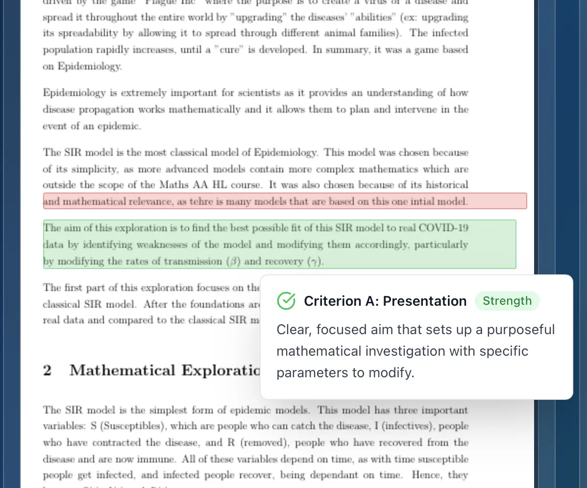 AI highlighting specific passages linked to grading criteria
